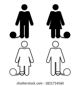 Slave icon. Person chained with ball, shackle. Illustration vector