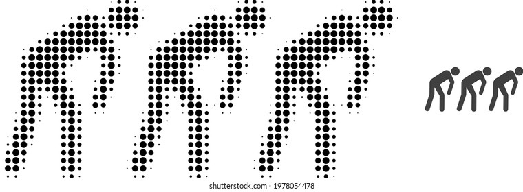 Slave people halftone dot icon illustration. Halftone array contains round pixels. Vector illustration of slave people icon on a white background. Flat abstraction for slave people pictogram.