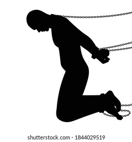 Slave With Shackle Silhouette Vector