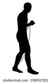 Slave with shackle silhouette vector on white background
