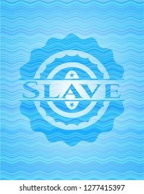 Slave sky blue water wave badge background.