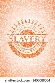 Slavery abstract emblem, orange mosaic background