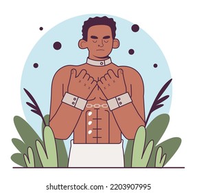 Slavery. Black African American With A Handcuffs On The Hands. History Of Enslavement, Bonded, Forced Labour Of Colonized Territories Locals. Flat Vector Illustration