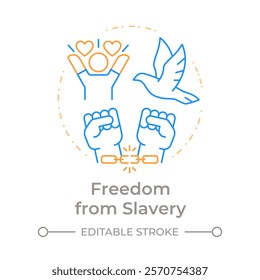 Slavery freedom duo tone concept icon. Social justice, democracy. Human rights. Round two color outline illustration. Abstract vector design. Easy to use in infographic, presentation