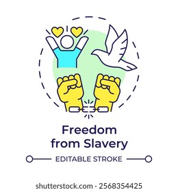 Slavery freedom multi color concept icon. Social justice, democracy. Human rights. Round shape line illustration. Abstract idea. Graphic design. Easy to use in infographic, presentation