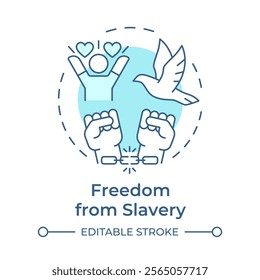 Slavery freedom soft blue concept icon. Social justice, democracy. Human rights. Round shape line illustration. Abstract idea. Graphic design. Easy to use in infographic, presentation