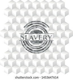Slavery grey badge with geometric cube white background
