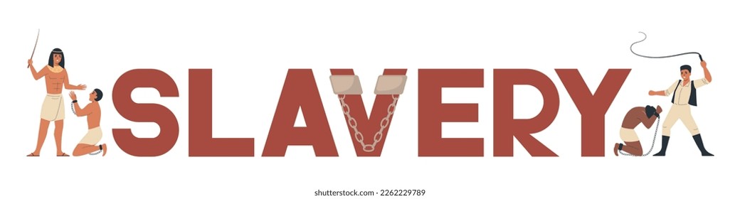 Slavery history concept with history text symbols flat vector illustration