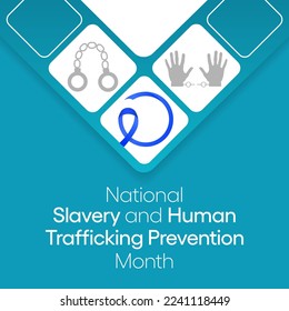 Slavery and human trafficking prevention month is observed every year in January, to raising awareness about the different forms of human trafficking, also known as modern slavery. Vector art