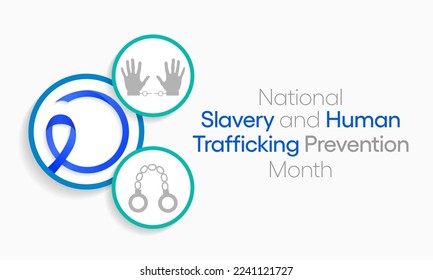 Slavery and human trafficking prevention month is observed every year in January, to raising awareness about the different forms of human trafficking, also known as modern slavery. Vector art