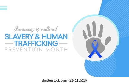 Slavery and human trafficking prevention month is observed every year in January, to raising awareness about the different forms of human trafficking, also known as modern slavery. Vector art