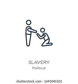 Icono de esclavitud. Icono de la esclavitud lineal delgada aislado en fondo blanco de colección política. Signo vectorial de línea, símbolo para web y móvil