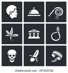 Slavery icons set. Vector Illustration.
Isolated Flat Icons collection on a black background for design