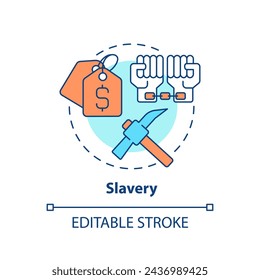 Slavery multi color concept icon. Social stratification. Human rights deprivation. Slavery abolition. Social issue. Round shape line illustration. Abstract idea. Graphic design. Easy to use in article