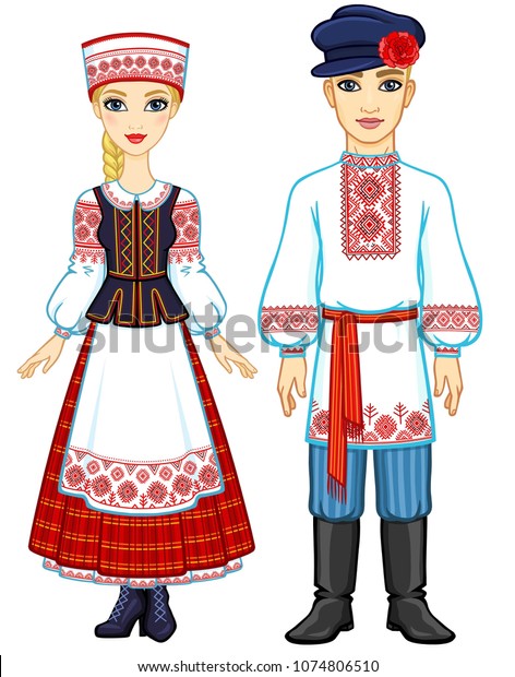 Slavic Beauty Animation Portrait Belarusian Family Stock Vector ...