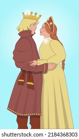 Slavic couple in love. Russian or ukrainian fairytale. Slavic prince and princess. Ivan and Maria. Russian fairy tale vector illustration. Ukranian fairytale. Ivan Tsarevich. Young couple. 