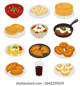 Eslavo cozinha vetor Pratos ilustração.