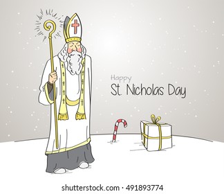 Slavic custom. Saint nicholas holding shining staff.