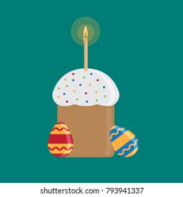 Slavic easter cake with candle and eggs