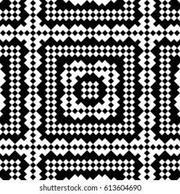 Slavic embroidery motif. Ethnic figure wallpaper. Seamless surface pattern design with black polygons ornament on white background. Digital paper for page fills, web designing, textile print. Vector.
