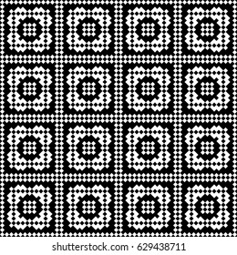 Slavic embroidery motif. Ethnic figure wallpaper. Seamless surface pattern design with black polygons ornament on white background. Digital paper for page fills, web designing, textile print. Vector.