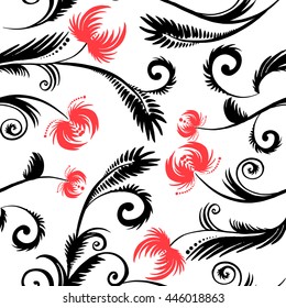  Slavic, floral ornament, seamless pattern, isolated on white
