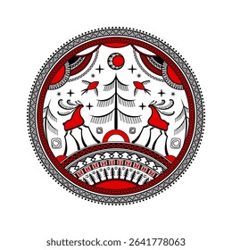 Slavic folk pattern. Mezen painting. Vector illustration.