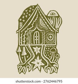 Slavic Folklore The Enchanted Hut of Baba Yaga The Witch's House on Chicken Legs Dark Fairytale Vector Clipart