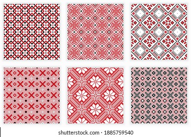 Slavic geometric ornament. Vector illustration of traditional folk embroidery seamless patterns set for your design