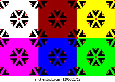 Slavic god Perun seamless pattern, Symbols of Perun (black, white, red, blue, green, purple, yellow) background set, Slavic amulets,