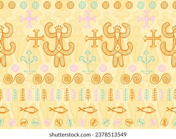Slavic goddess cucuteni-trypillia symbol endless ornament. Abstract moldovan folkloric vector. Naive slavic heritage mother archetype figurine. Old civilization character.