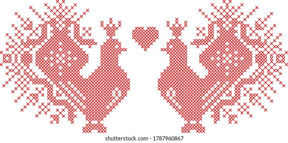 Slavic national embroidery birds. Vector illustration of Belarusian ornament.