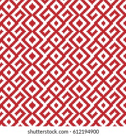 slavic ornament seamless vector pattern, red monochrome on transparent background, traditional ethnic ornament