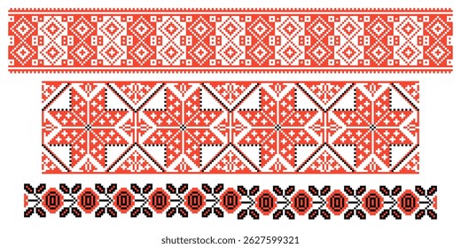 Slavic ornament with symbols of the truth and faith. Repeating pattern in red and white traditional colors.