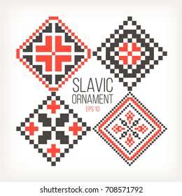 Slavic ornaments four different variations red black
