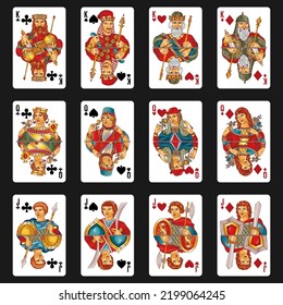 Slavic Playing Cards Design Templates, King, Queen, Jack.