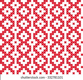 Slavic seamless pattern ornament cross stitch. Pattern with hearts. Winter knitted pattern