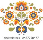 Slavic traditional illustration with colorful floral ornaments.
Ethno style concept with repeating botanical elements.
Decorative and poetic vector illustration in native european style.