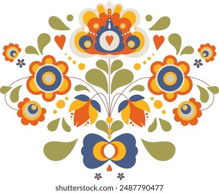 Slavic traditional illustration with colorful floral ornaments.
Ethno style concept with repeating botanical elements.
Decorative and poetic vector illustration in native european style.