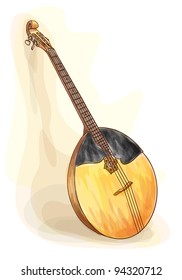 Slavic traditional musical instrument - Domra. Watercolor style. Vector illustration.