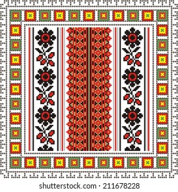 Slavic vector ornament with yellow, green and red elements from russia and ukraine