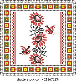 Slavic vector ornament with yellow, green and red elements from russia and ukraine