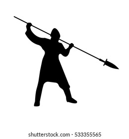 Slavic Warrior Silhouette with lance sword. Vector illustration.