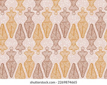 Slavic woman trypillian culture endless ornament. Simple ukrainian ethnic motif. Ancient pagan mythology fertility archetype silhouette. Neolithic amulet riddle pattern.