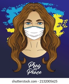 Slavic woman's portrait, poster for peace, vector illustration