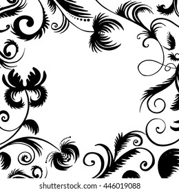 Slavic,floral ornament. Isolated on white. Circle frame made of branches with leaves.