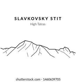 Slavkovsky Stit, Tatras, Slovakia Mountain. Vector isolated black and white illustration of the peak, mount top. - Vector