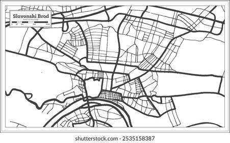 Slavonski Brod Croatia City Map in Black and White Color in Retro Style. Outline Map. Vector Illustration.