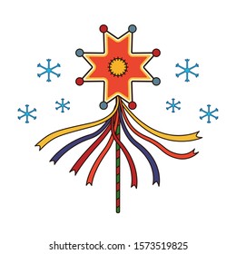 The Slavs Christmas attribute, christmas star isolated symbol, snowflakes icon, traditional authentic design