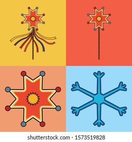 The Slavs Christmas attributes, christmas star isolated symbol, snowflakes icon, traditional authentic design